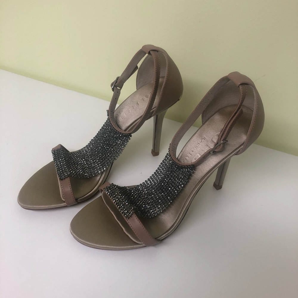 Silk crystal heels sandals Sz 35